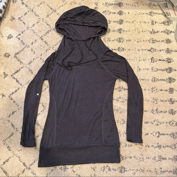 Neon Soul Blue/Grey Hooded Long Sleeve Tee Shirt with Roll Sleeves XS - Picture 8 of 9